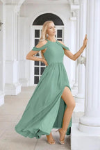 Ladies Chiffon Off Shoulder Swing Sleeve Front Slit Bridesmaid Evening Dress Wedding Party Evening Dress 28117