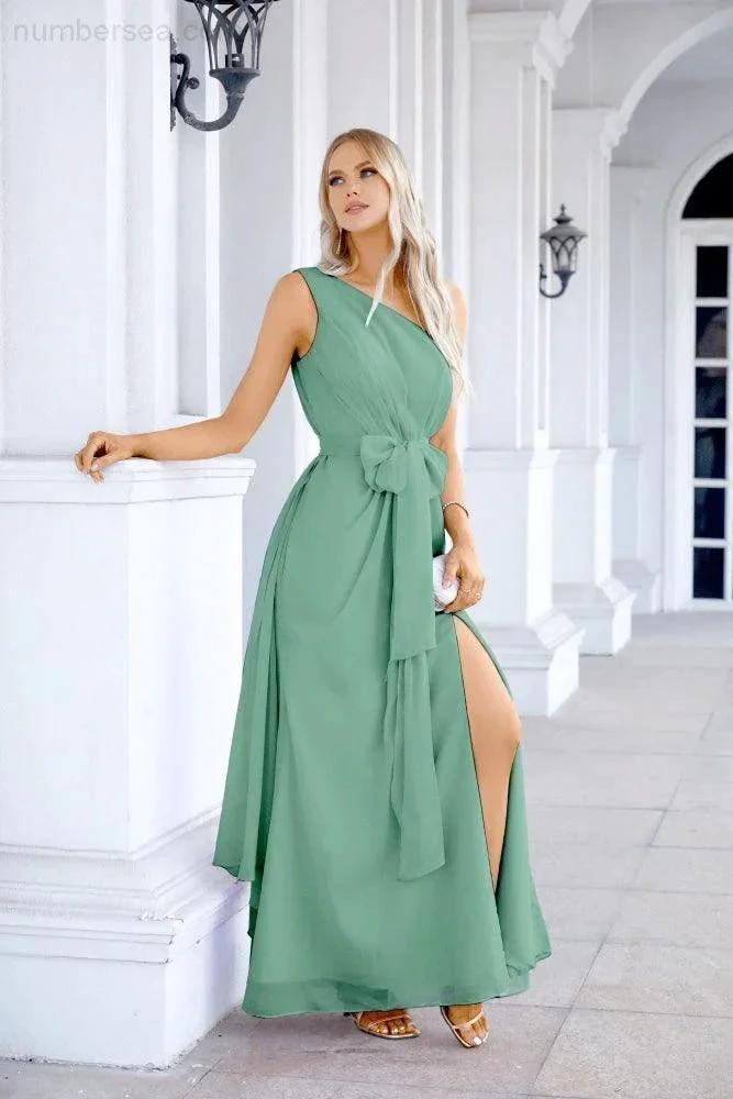 Ladies Chiffon One Shoulder Bridesmaid Evening Dress Wedding Party Evening Dress 28133