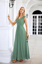 Ladies Chiffon V Neck Sleeveless Floor Length Bridesmaid Evening Dress Wedding Party Evening Dress 28126
