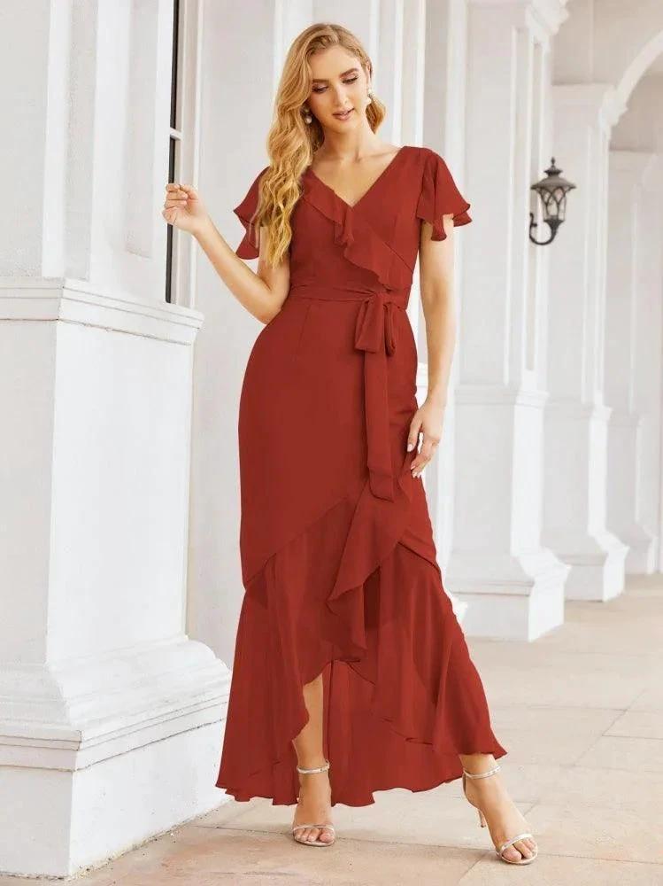 Numbersea Ruffled Bridesmaid Dresses Mermaid Formal Violin Evening Party Prom Gowns 28042