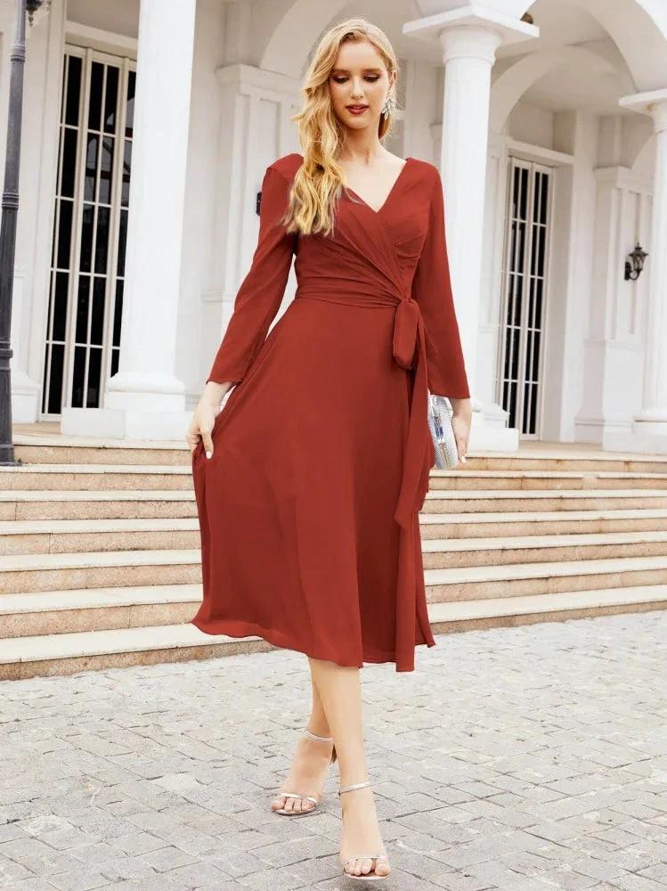 Bridesmaid Dress V-Back Waist Belt Mother of the Bride Wedding Guest SY28031