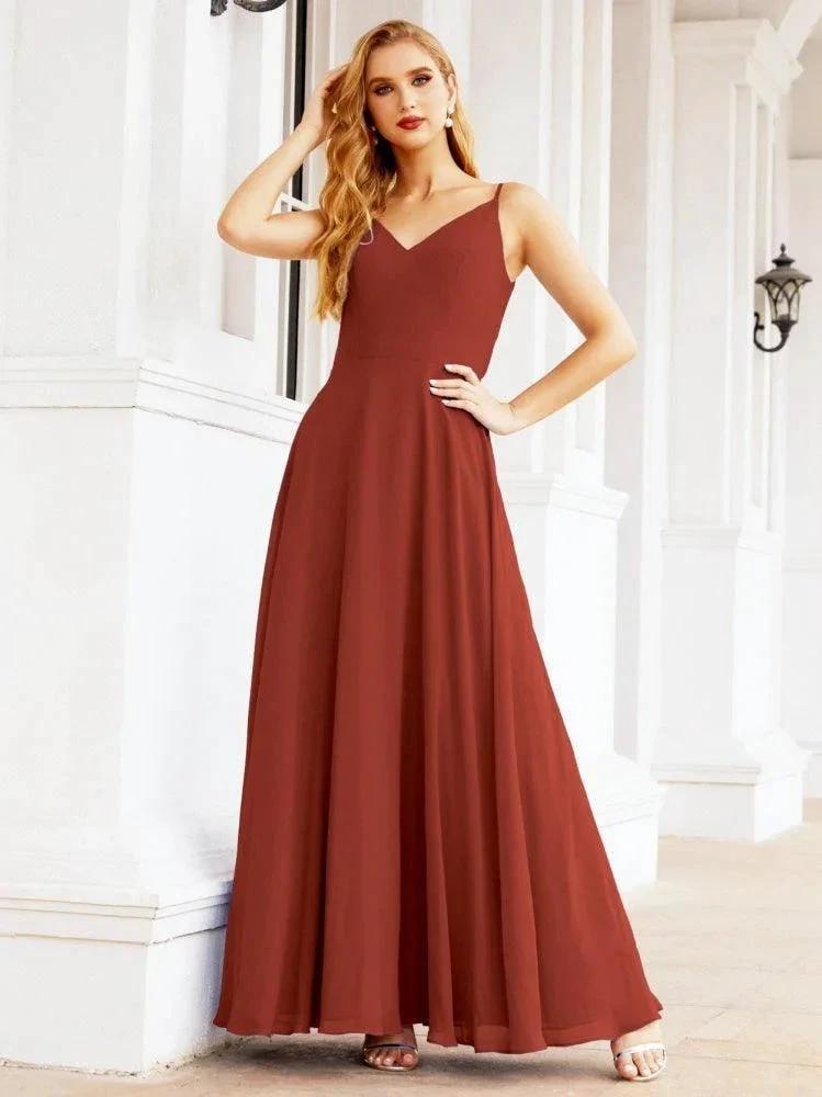 Numbersea Spaghetti Strap Bridesmaid Dresses V Neck Butterfly Back Fromal Evening Party Prom Gown 28036