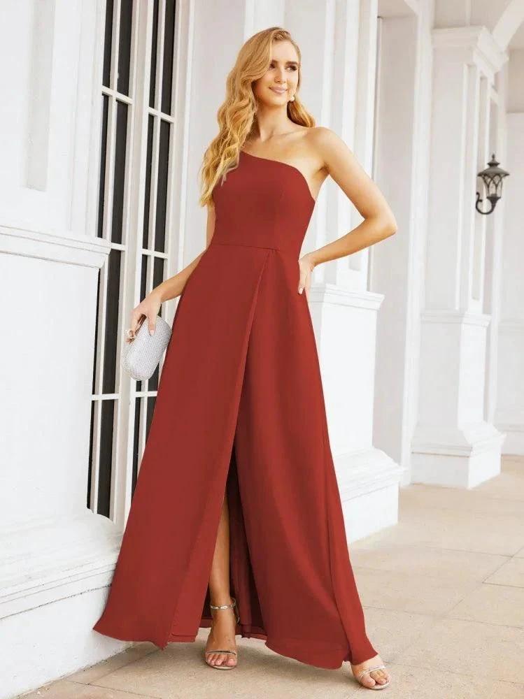 Numbersea Women's One Shoulder Formal Prom Gowns for Mother of The Bride Side Slit Bridesmaid Dresses 28052