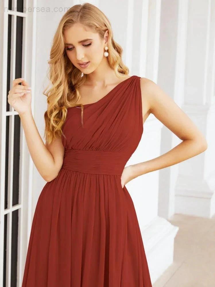 Numbersea One Shoulder Bridesmaid Dresses Long Maxi Formal Evening Party Prom Gowns 28061