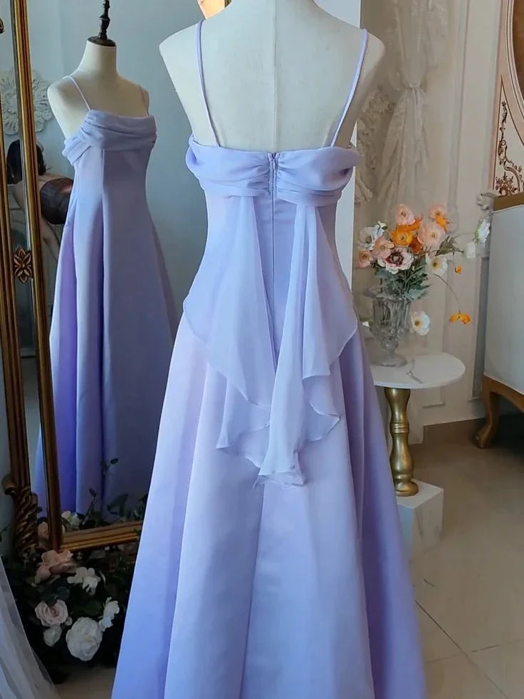 Elegant Purple Spaghetti Straps Prom Dress Fairy Formal Party Gown Evening Dress Y7554
