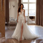Sexy Backless Wedding Dresses For Woman V Neck Appliques Bridal Gowns Bohemian Princess Customize Tulle Vestidos