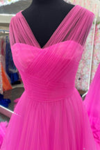 Mariam |A line Illusion V Neck Layers Tulle Prom Dress