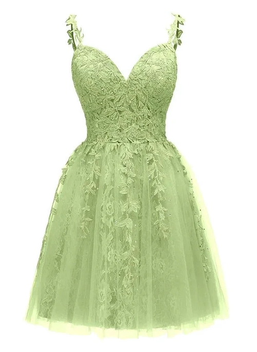 Backless Short Cocktail Dress with Appliques Spaghetti Straps Homecoming Dress Y2418