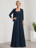 A-line Square Floor-Length Lace Chiffon Mother of the Bride Dress With Sequins