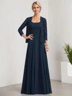 A-line Square Floor-Length Lace Chiffon Mother of the Bride Dress With Sequins