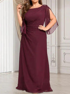 Sheath/Column Scoop Floor-Length Chiffon Mother of the Bride Dress With Pleated Beading