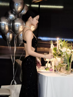 Black Sequins Sparkling Evening Dress Sexy Backless Evening Gown Y1124