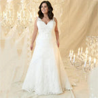 Plus Size Wedding Dresses V-Neck Sleeveless Appliques Beads vestido noiva boho Lace Up Back Sweep Train Custom Made