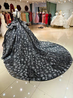 Dramatic Black Halter-Neck Ball Gown Wedding Dress with Firework Sequin Embroidery & Beaded Tassels Ye-2035