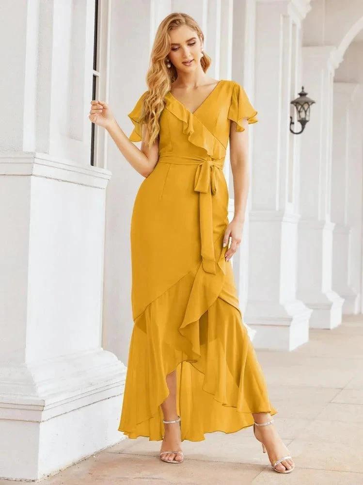 Numbersea Ruffled Bridesmaid Dresses Mermaid Formal Violin Evening Party Prom Gowns 28042