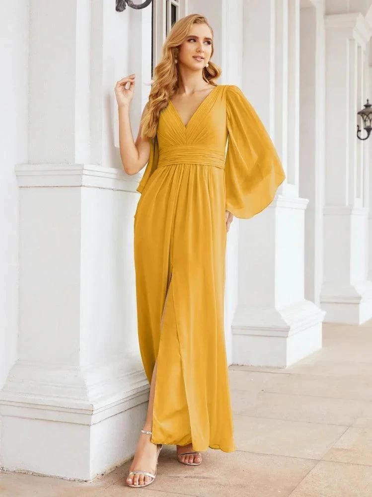 Numbersea Bridesmaid Dresses with Split for Wedding Party Flutter Sleeves 28045