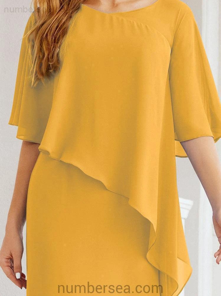Sunnderly Formal Party Gown Dress Long Mother of The Bride Dresses with Ruffle Cape SY28026
