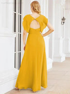 Sunnderly Bridesmaid Dresses Cape Formal Prom Dress Open Back Gowns for Mother of The Bride SY28058