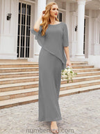 Sunnderly Formal Party Gown Dress Long Mother of The Bride Dresses with Ruffle Cape SY28026