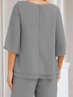 Sunnderly Elegant 2 Piece Mother of The Bride Dress Plus Size Pant Suits Ruffle Layers Sliver Housecoat SY28064