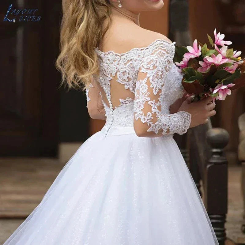 #002 2025 Sexy Off Shoulder Wedding Dresses Appliques Long Sleeve Bridal Gowns Vintage Vestidos De Noiva Mariage Plus Size Custom De