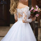#002 2025 Sexy Off Shoulder Wedding Dresses Appliques Long Sleeve Bridal Gowns Vintage Vestidos De Noiva Mariage Plus Size Custom De