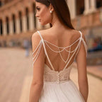 Modern Pearls Chain Wedding Dresses Tulle Appliqued Lace Engagement Bridal Party Bride Gowns Robes De Mariée Custom Made