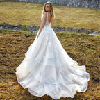 Modest Brush Train Wedding Dresses Brides Gown Tiered Appliques Backless Sposa Vestidos Bridal Party Suit Robe