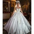 Retro Appliques Satin Beading Wedding Dresses Sweetheart Illusion Sleeves Lace Up Bridal Gown Princess Custom Made Vestido