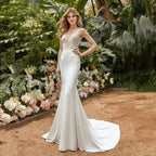 Sexy Lace Appliqued Wedding Dresses Princess Satin Mermaid Bridal Gowns For Bride Robe De Mariée Sweep Train Custom Made