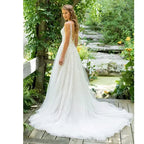 Vestido De Noiva A-Line V Neck Wedding Dress Top Lace Appliques Bridal Dress Custom Made Wedding Gown Sweep Train