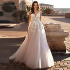 Wedding Dresses Beach Wedding Women Sexy V Large Decal 3D Flower Tulle Sleeveless Bridal Gowns Vestido De Novia Robe Mariée