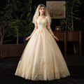 Wedding Dresses Muslim Champagne Full Sleeve Lace Bridal New Luxury Ball Gown Wedding Dress Vestido De Noiva