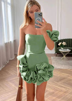White Strapless Homecoming Dress With Ruffles