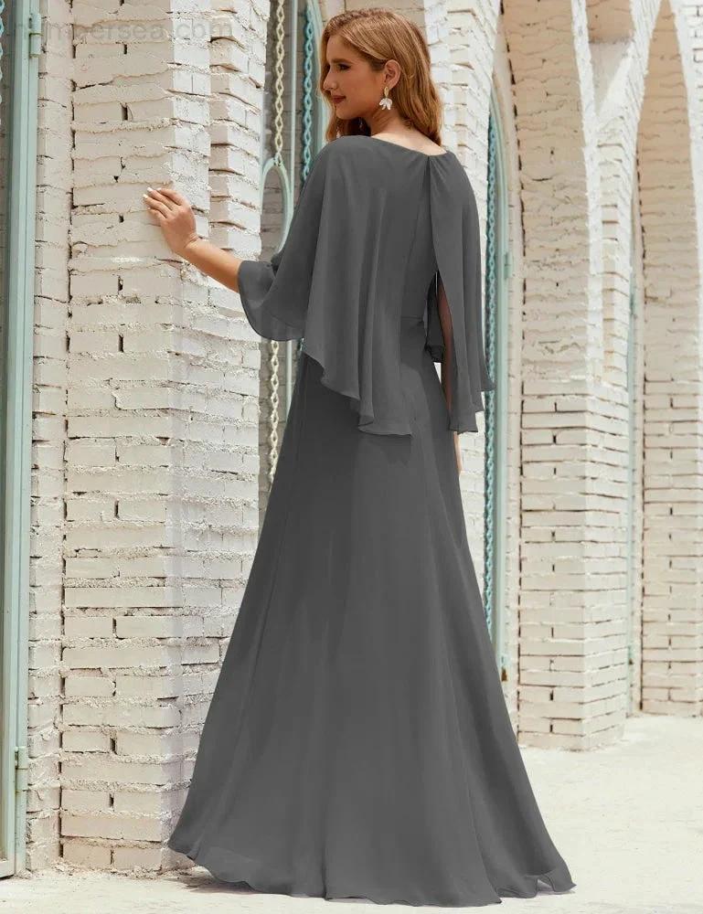 Sunnderly  Bridesmaid Dress Women Long Sleeve V-Neck Chiffon Formal Wedding Party Dress SY28018