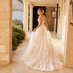 Elegant Wedding Dress For Women V-Neck Cap Sleeve Lace Appliques Vestido De Noiva With Button Sweep Train Custom Made