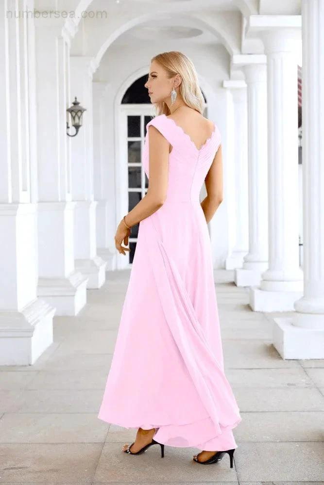 Ladies Chiffon V Neck Sleeveless Floor Length Bridesmaid Evening Dress Wedding Party Evening Dress 28126