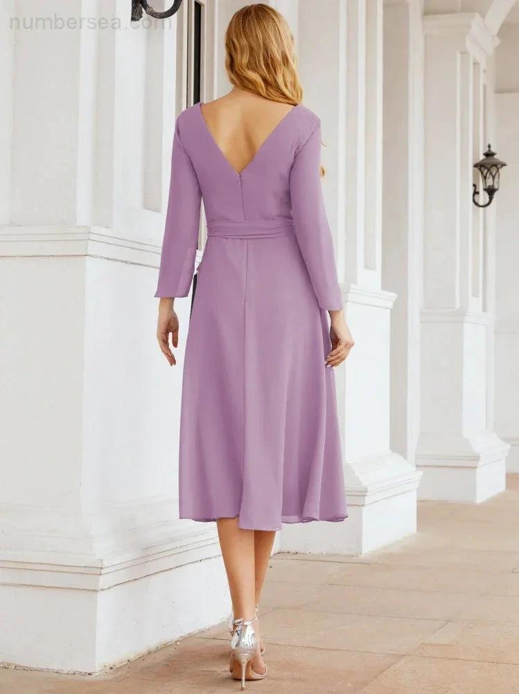 Bridesmaid Dress V-Back Waist Belt Mother of the Bride Wedding Guest SY28031