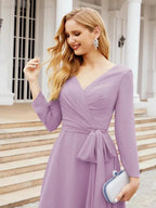 Bridesmaid Dress V-Back Waist Belt Mother of the Bride Wedding Guest SY28031