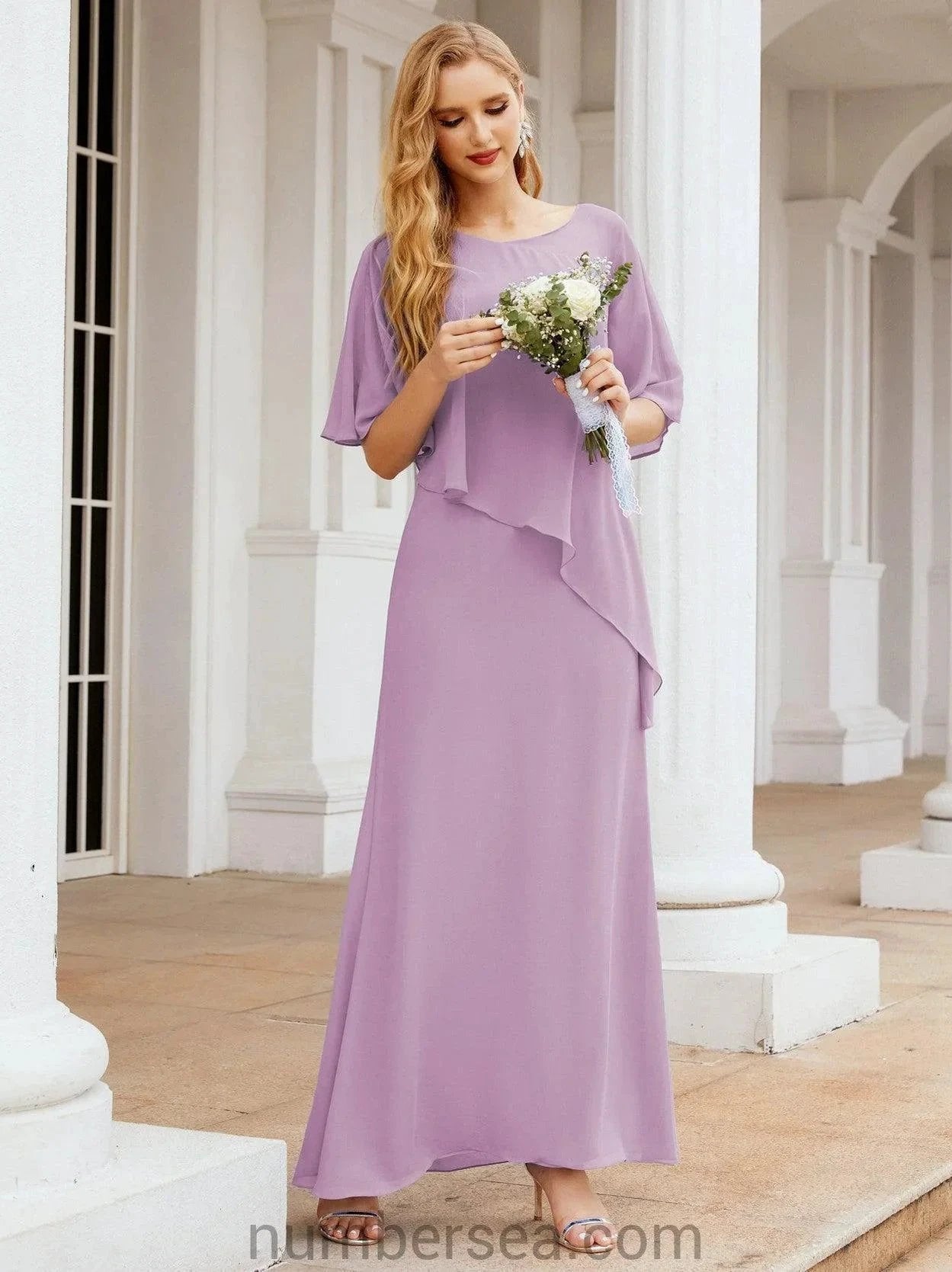 Sunnderly Formal Party Gown Dress Long Mother of The Bride Dresses with Ruffle Cape SY28026