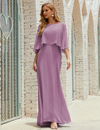Sunnderly  Bridesmaid Dress Women Long Sleeve V-Neck Chiffon Formal Wedding Party Dress SY28018