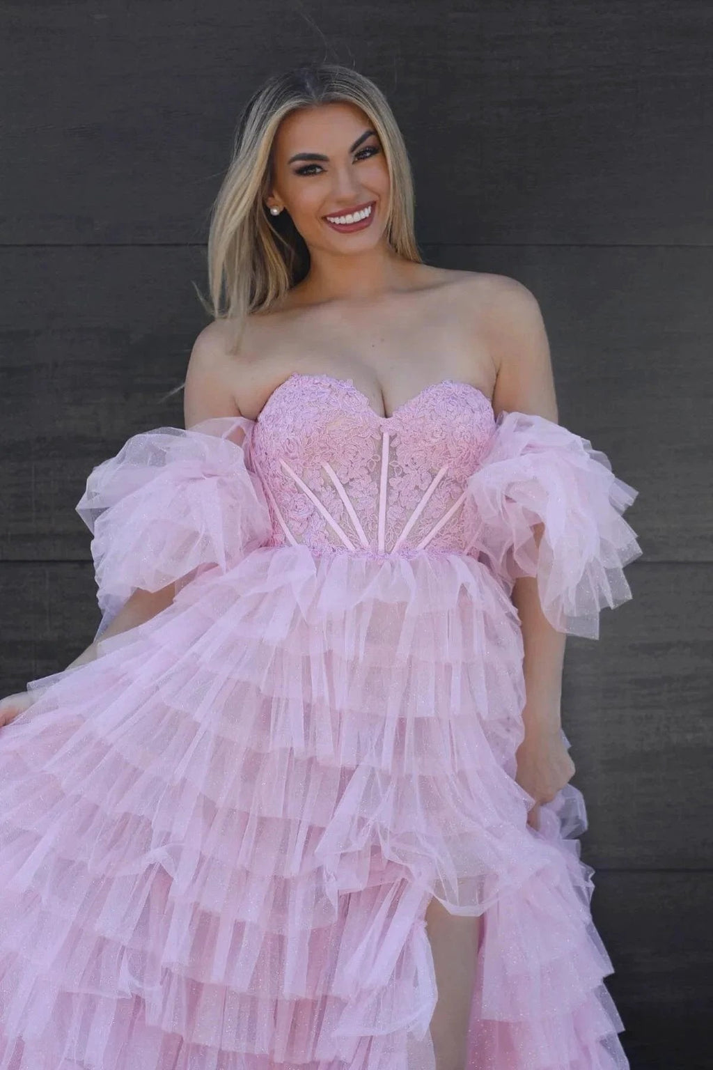 Lilian |A line Sweetheart Glitter Tulle Prom Dress with Slit