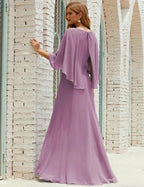 Sunnderly  Bridesmaid Dress Women Long Sleeve V-Neck Chiffon Formal Wedding Party Dress SY28018