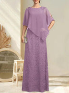 Sheath/Column Scoop Floor-Length Chiffon Lace Mother of the Bride Dress With Sequins Beading
