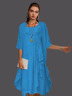 Two Piece A-Line Chiffon Lace Sleeveless Jacket Dresses with Pleats Appliques