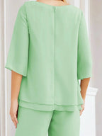 Sunnderly Elegant 2 Piece Mother of The Bride Dress Plus Size Pant Suits Ruffle Layers Sliver Housecoat SY28064
