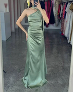 Elegant One Shoulder Hot Pink Satin Sheath Prom Dress Long Evening Dress Y8419