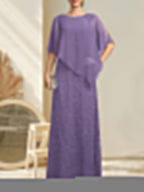 Sheath/Column Scoop Floor-Length Chiffon Lace Mother of the Bride Dress With Sequins Beading