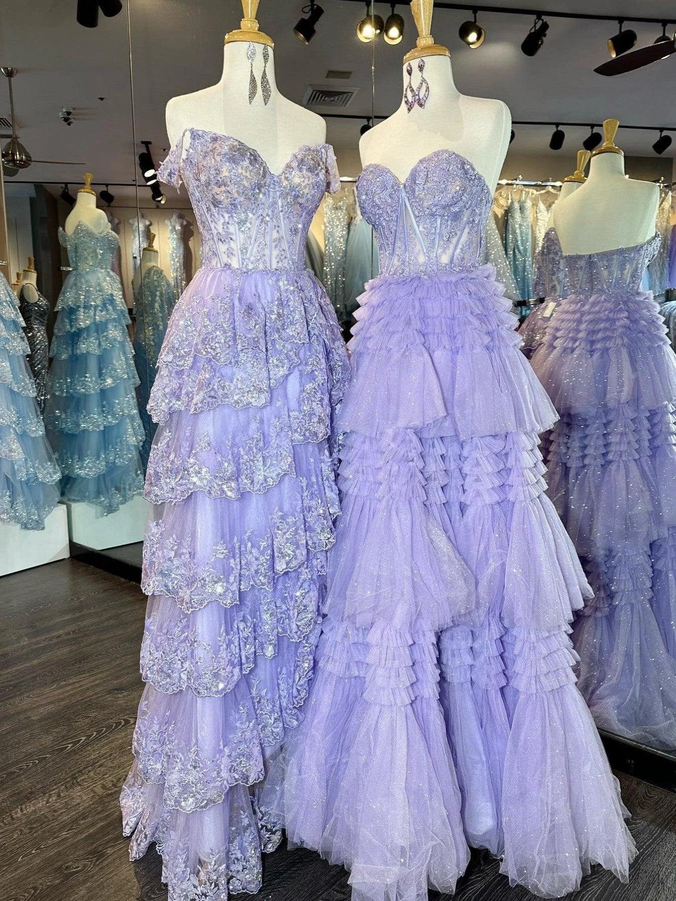 Adelyn |A-Line Sweetheart Tiered Long Tulle Prom Dress