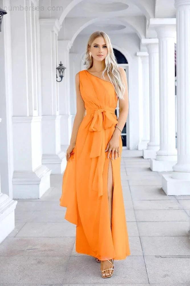 Ladies Chiffon One Shoulder Bridesmaid Evening Dress Wedding Party Evening Dress 28133